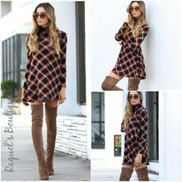 plaid turtleneck dress